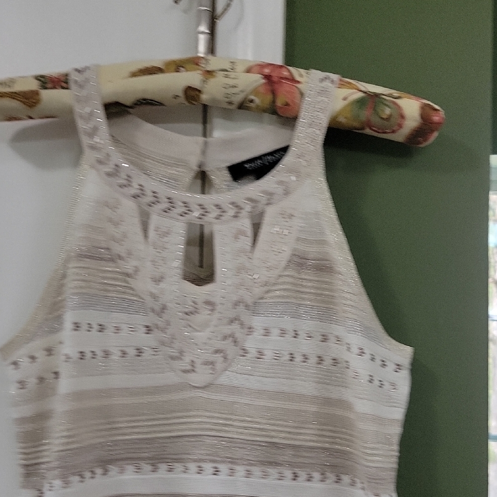 White House Black Market White & Silver Halter Camisole